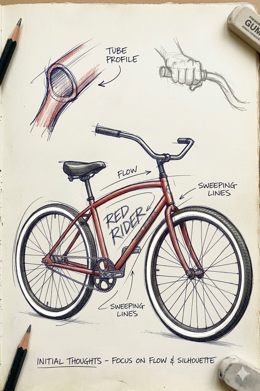 Initial hand-drawn sketch of the Red Rider